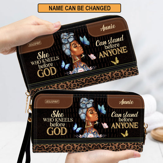 Must-Have Personalized Clutch Purse - She Who Kneels Before God Can Stand Before Anyone NUM484