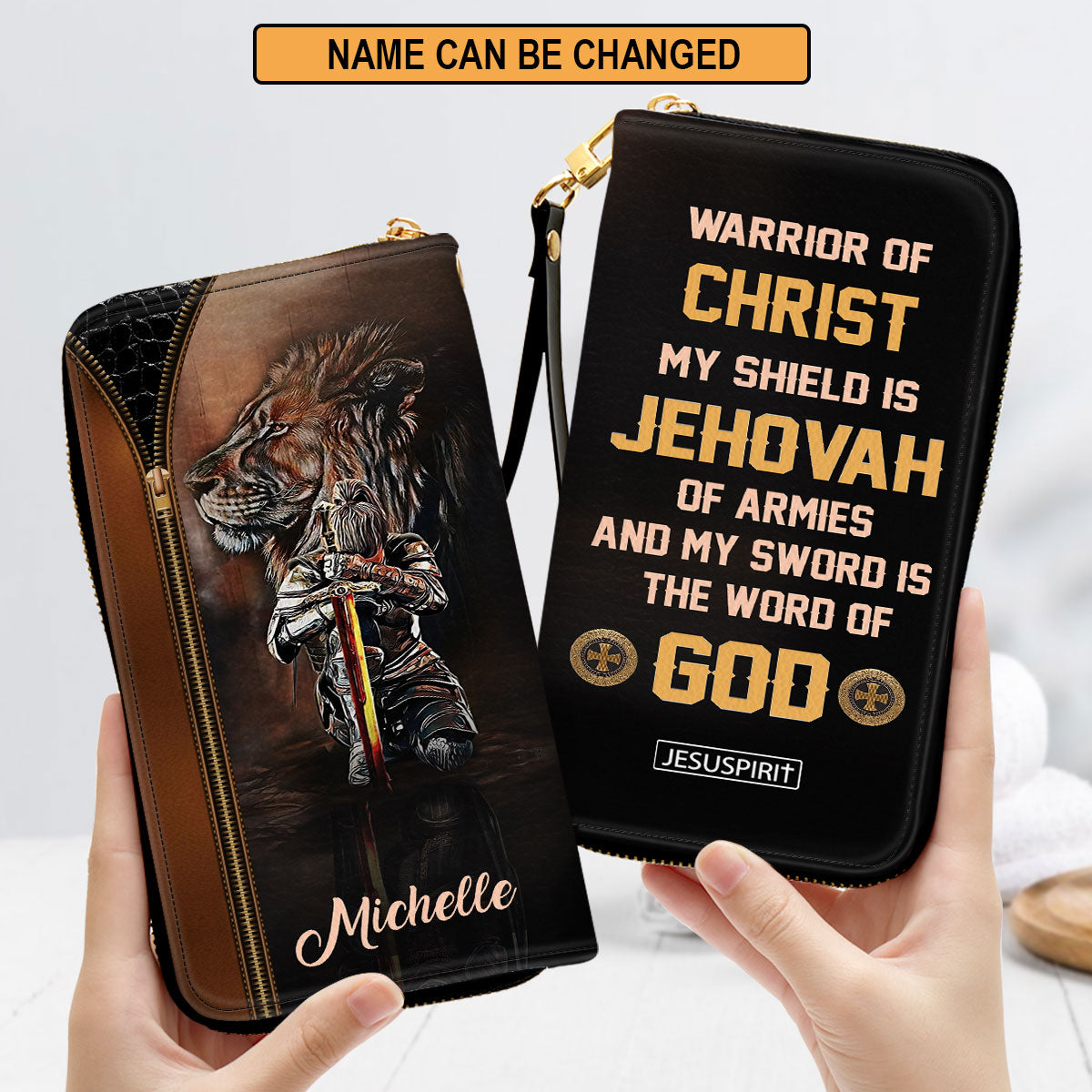 Jesuspirit | Spiritual Gift From God For Christian Women | My Sword Is The Word Of God | Personalized Zippered Leather Clutch Purse NUM396C
