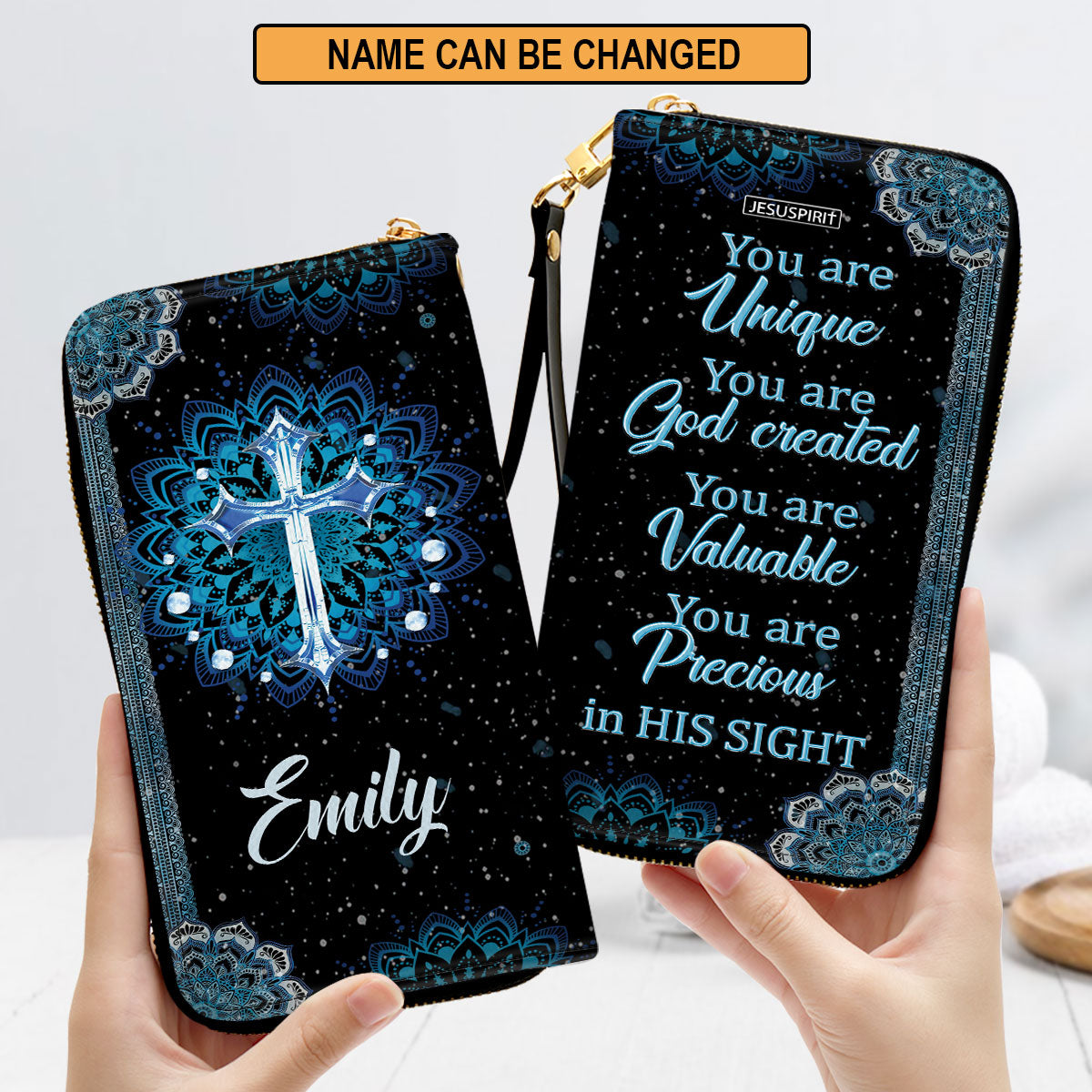 Jesuspirit | You Are Precious In His Sight | Spiritual Gift Faith For Women | Personalized Cross Zippered Leather Clutch Purse AM253C