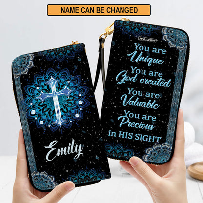 Jesuspirit | You Are Precious In His Sight | Spiritual Gift Faith For Women | Personalized Cross Zippered Leather Clutch Purse AM253C