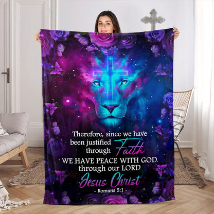Jesuspirit | Lion And Rose | Shining Cross Fleece Blanket | Romans 5:1 | We Have Peace With God FBH623