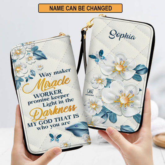 Jesuspirit | Way Maker And Miracle Worker | Flower And Butterfly | Personalized Leather Clutch Purse CPHN612