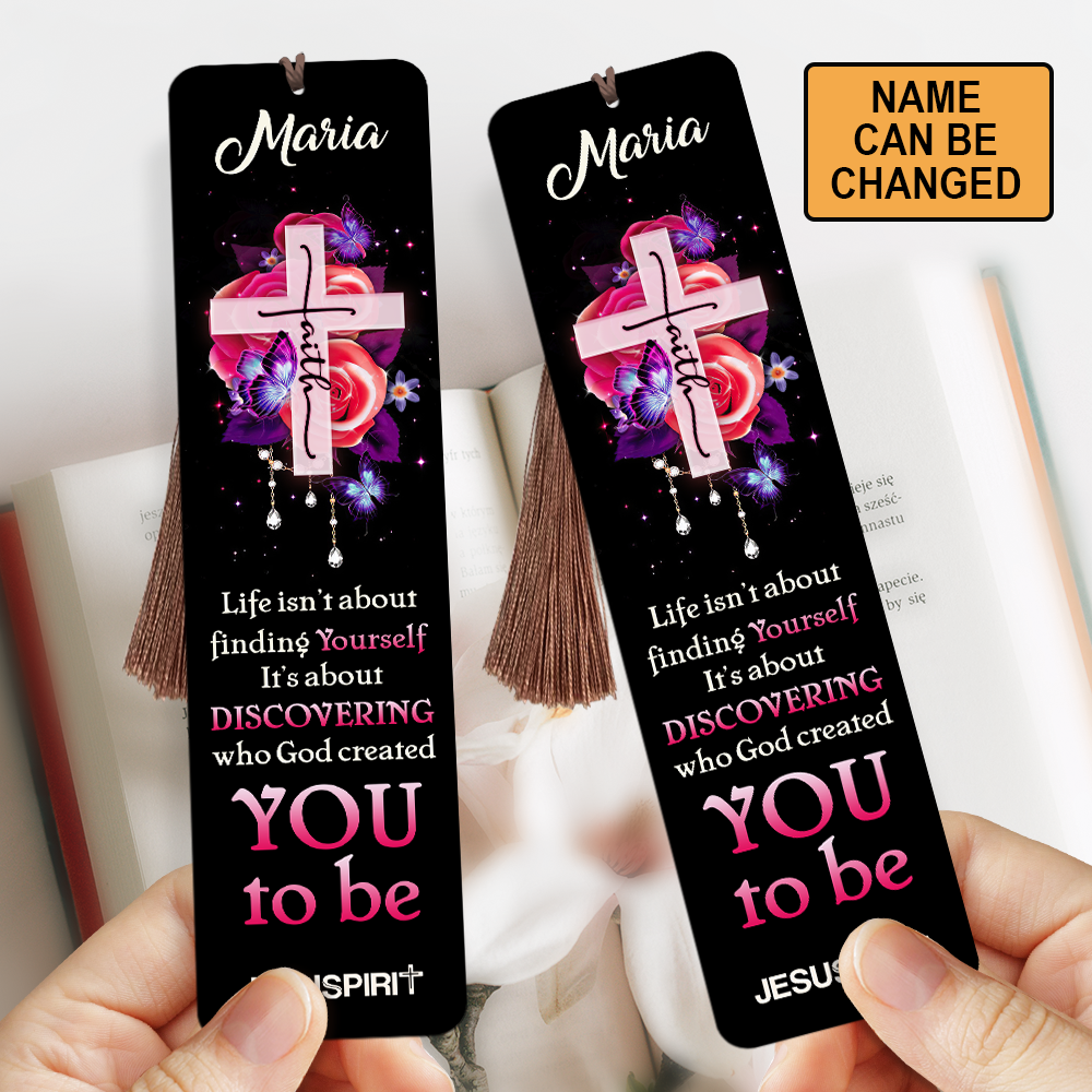 Jesuspirit | Personalized Black Wooden Bookmark | Faith Cross And Roses HN125