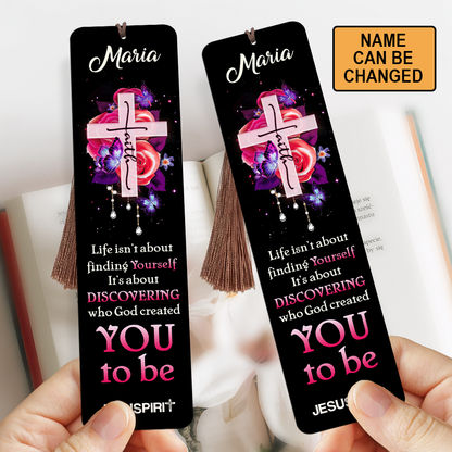 Jesuspirit | Personalized Black Wooden Bookmark | Faith Cross And Roses HN125