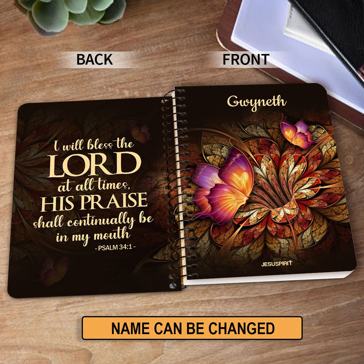 Jesuspirit | Stunning Flower Personalized Spiral Journal | Psalm 34:1 | I Will Bless The Lord At All Times SJH605
