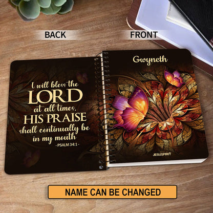 Jesuspirit | Stunning Flower Personalized Spiral Journal | Psalm 34:1 | I Will Bless The Lord At All Times SJH605