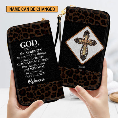 Jesuspirit | Christian Spiritual Gifts For Religious Women | God, Grant Me The Serenity To Accept The Things I Cannot Change | Personalized Cross Zippered Leather Clutch Purse NUH424H