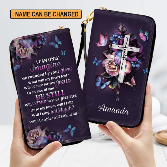 Jesuspirit | Meaningful Gifts For Christian Women | Personalized Purple Zippered Leather Clutch Purse | I Can Only Imagine HH175H