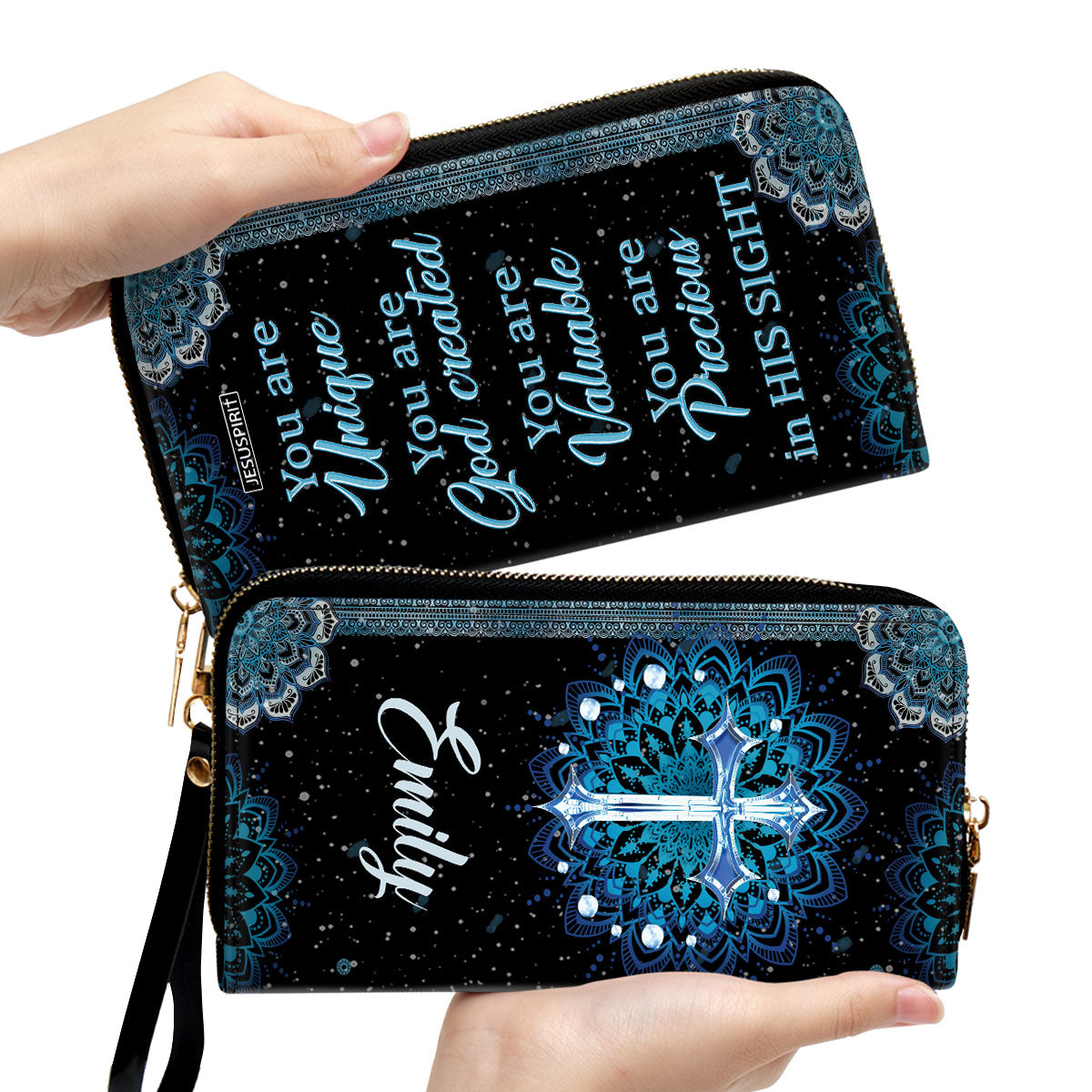 Jesuspirit | You Are Precious In His Sight | Spiritual Gift Faith For Women | Personalized Cross Zippered Leather Clutch Purse AM253C
