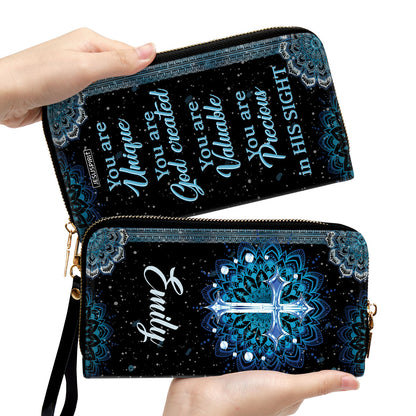 Jesuspirit | You Are Precious In His Sight | Spiritual Gift Faith For Women | Personalized Cross Zippered Leather Clutch Purse AM253C