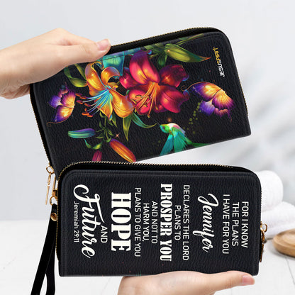 Jesuspirit | The Lord Plans To Prosper You And Not To Harm You | Jeremiah 29:11 | Personalized  Zippered Leather Clutch Purse | Christian Gifts For Women NUH283H