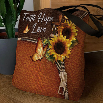 Faith Hope Love - Beautiful Sunflower Tote Bag NH127