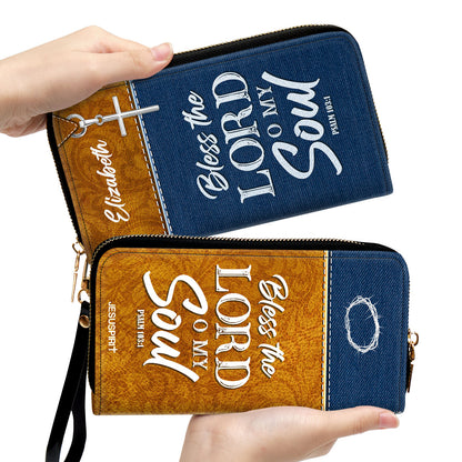 Jesuspirit | Personalized Leather Clutch Purse | Spiritual Gifts For Christian Women | Psalm 103:1 | Bless The Lord O My Soul CPHN675