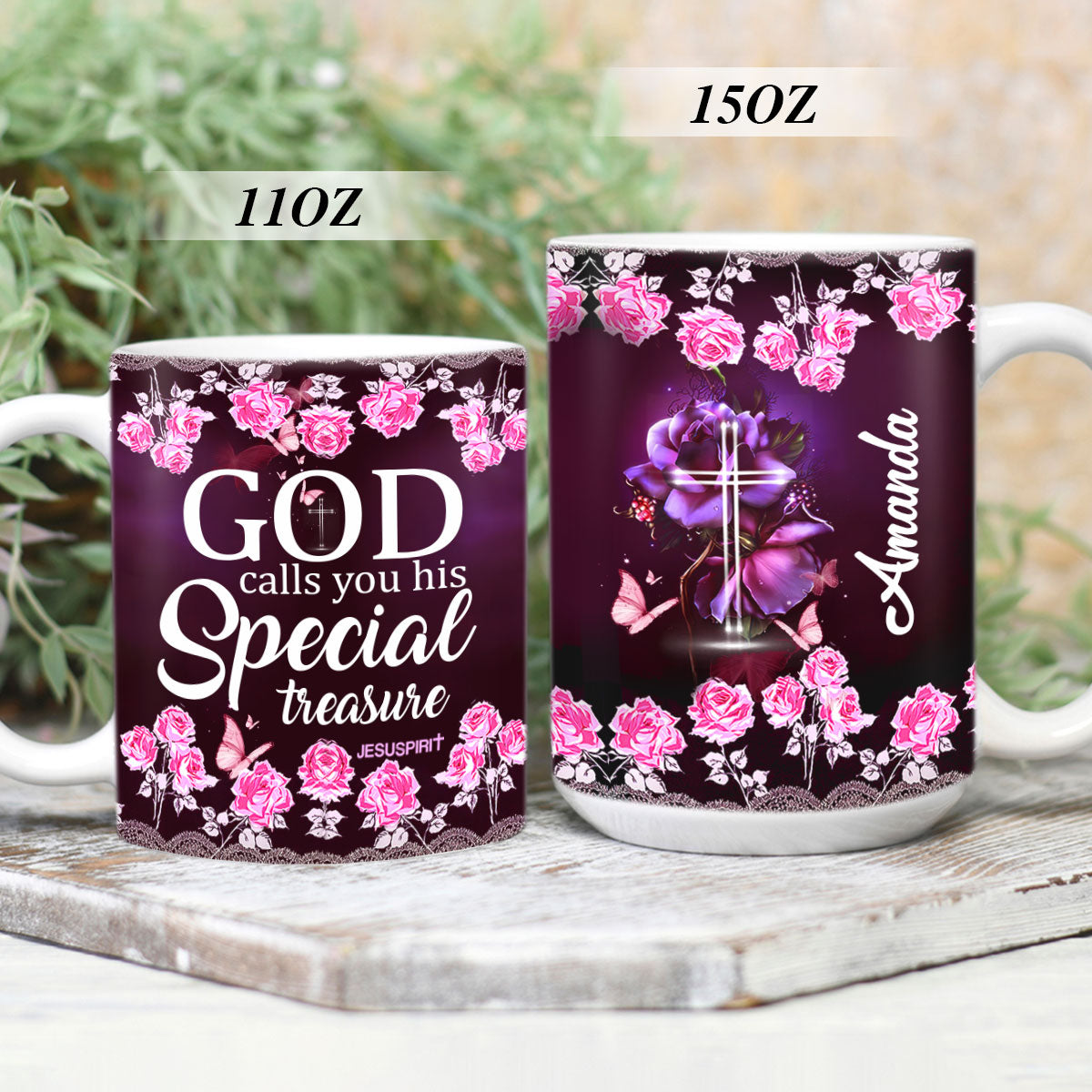 Jesuspirit Personalized Roses White Ceramic Mug | Religion Gift For Christian People | God Calls You His Special Treasure MU1