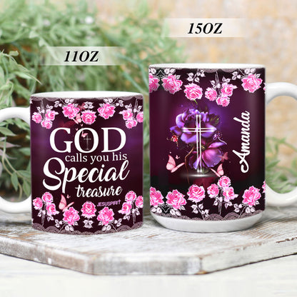 Jesuspirit Personalized Roses White Ceramic Mug | Religion Gift For Christian People | God Calls You His Special Treasure MU1