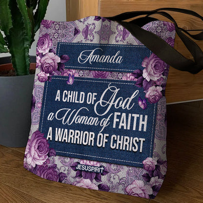 Jesuspirit | Roses And Butterfly | Religious Gift For Christian Woman | Personalized Tote Bag | A Child Of God TBM19