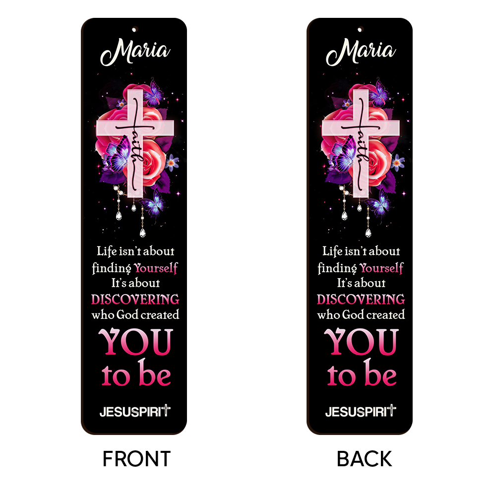 Jesuspirit | Personalized Black Wooden Bookmark | Faith Cross And Roses HN125