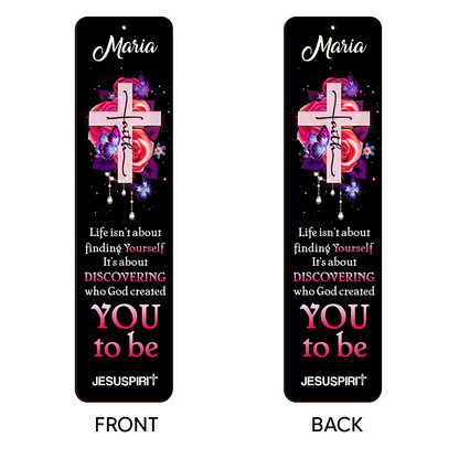 Jesuspirit | Personalized Black Wooden Bookmark | Faith Cross And Roses HN125