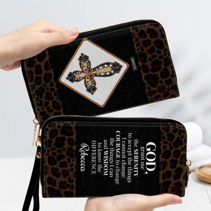 Jesuspirit | Christian Spiritual Gifts For Religious Women | God, Grant Me The Serenity To Accept The Things I Cannot Change | Personalized Cross Zippered Leather Clutch Purse NUH424H