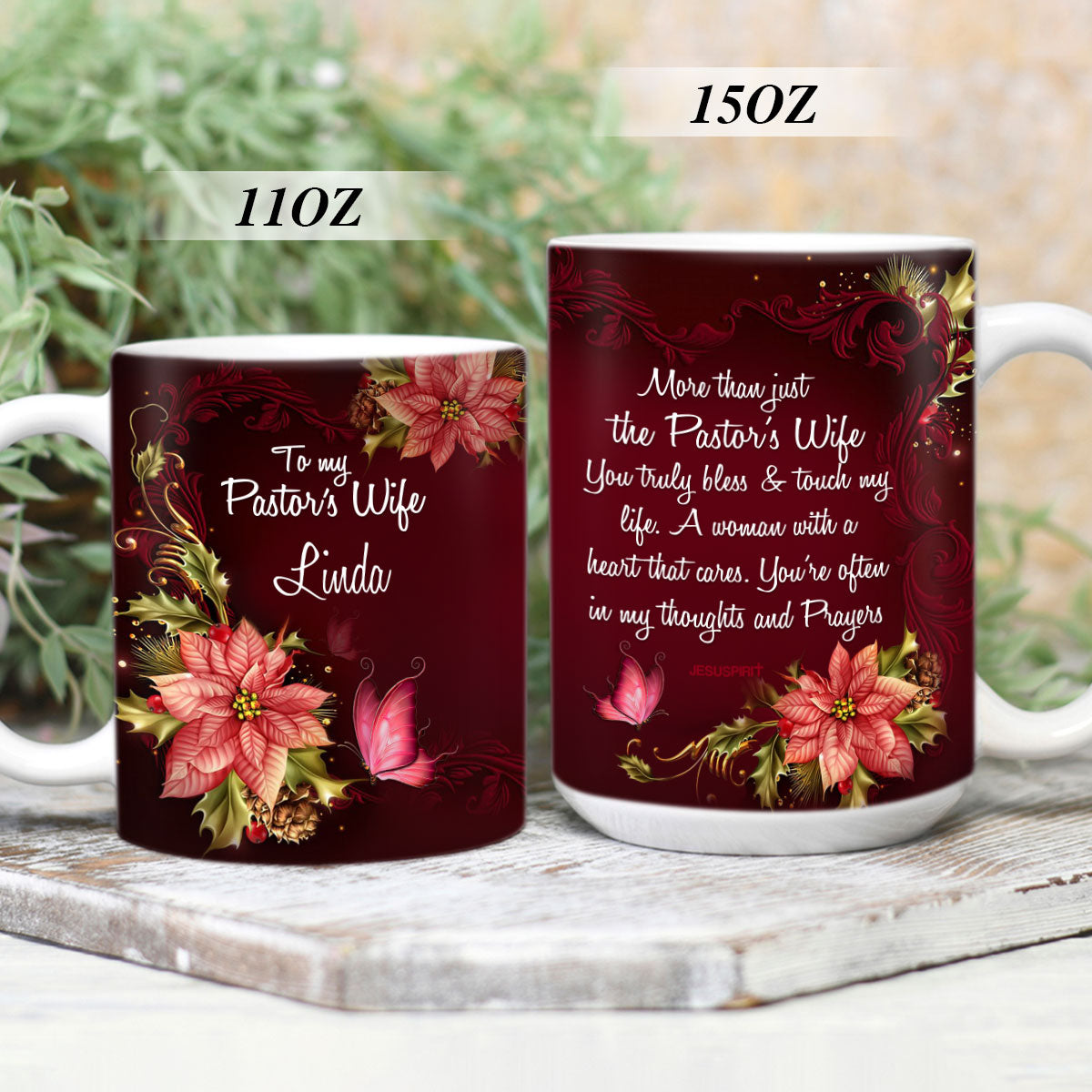 Jesuspirit | Personalized Ceramic Mug | Christian Gifts For Pastor's Wife | Flower And Butterfly CCMH715