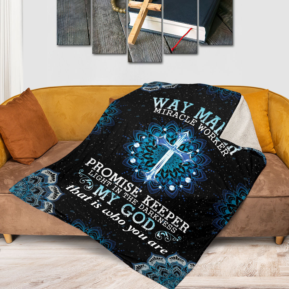 Jesuspirit | Gorgeous Fleece Blanket | Way Maker And Miracle Worker | Cross And Flower FBM638