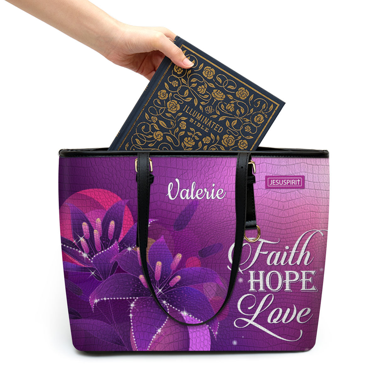 Faith, Hope, Love - Special Personalized Large Leather Tote Bag H07