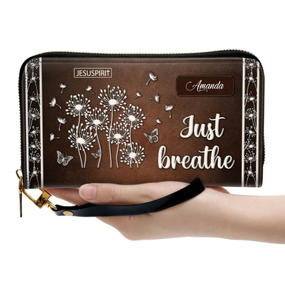 Beautiful Personalized Dandelion Clutch Purse - Just breathe HIHN285