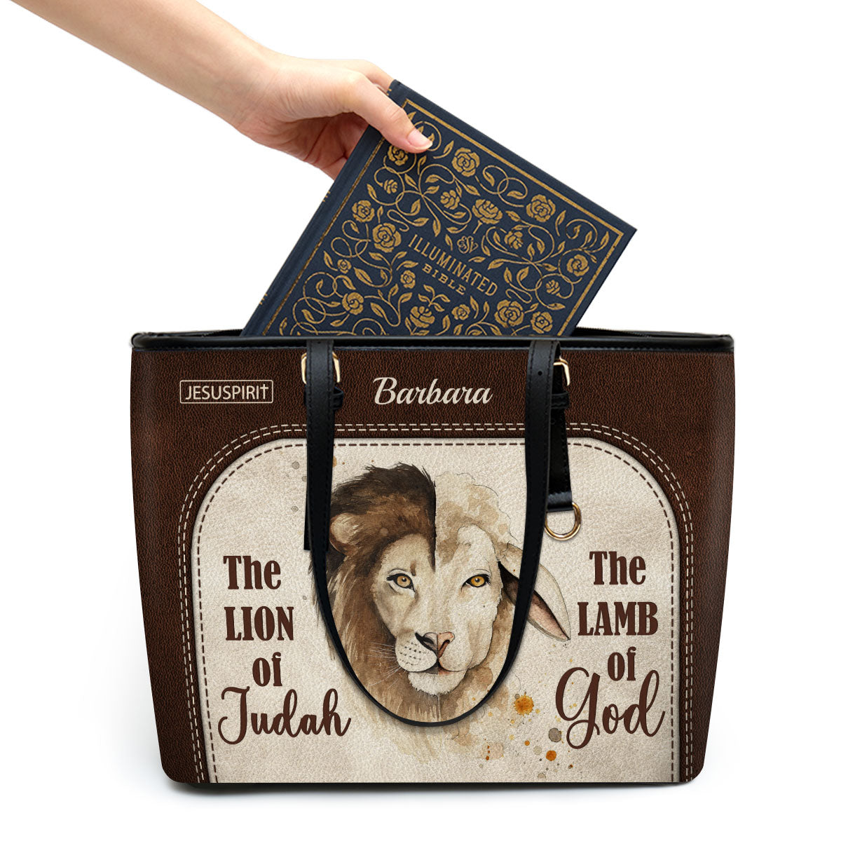 The Lion Of Judah The Lamb Of God - Unique Personalized Large Leather Tote Bag HIHN319