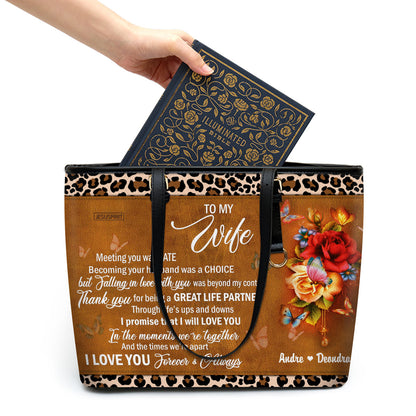 Meeting You Was  Fate - Meaningful Personalized Large Leather Tote Bag NUH268