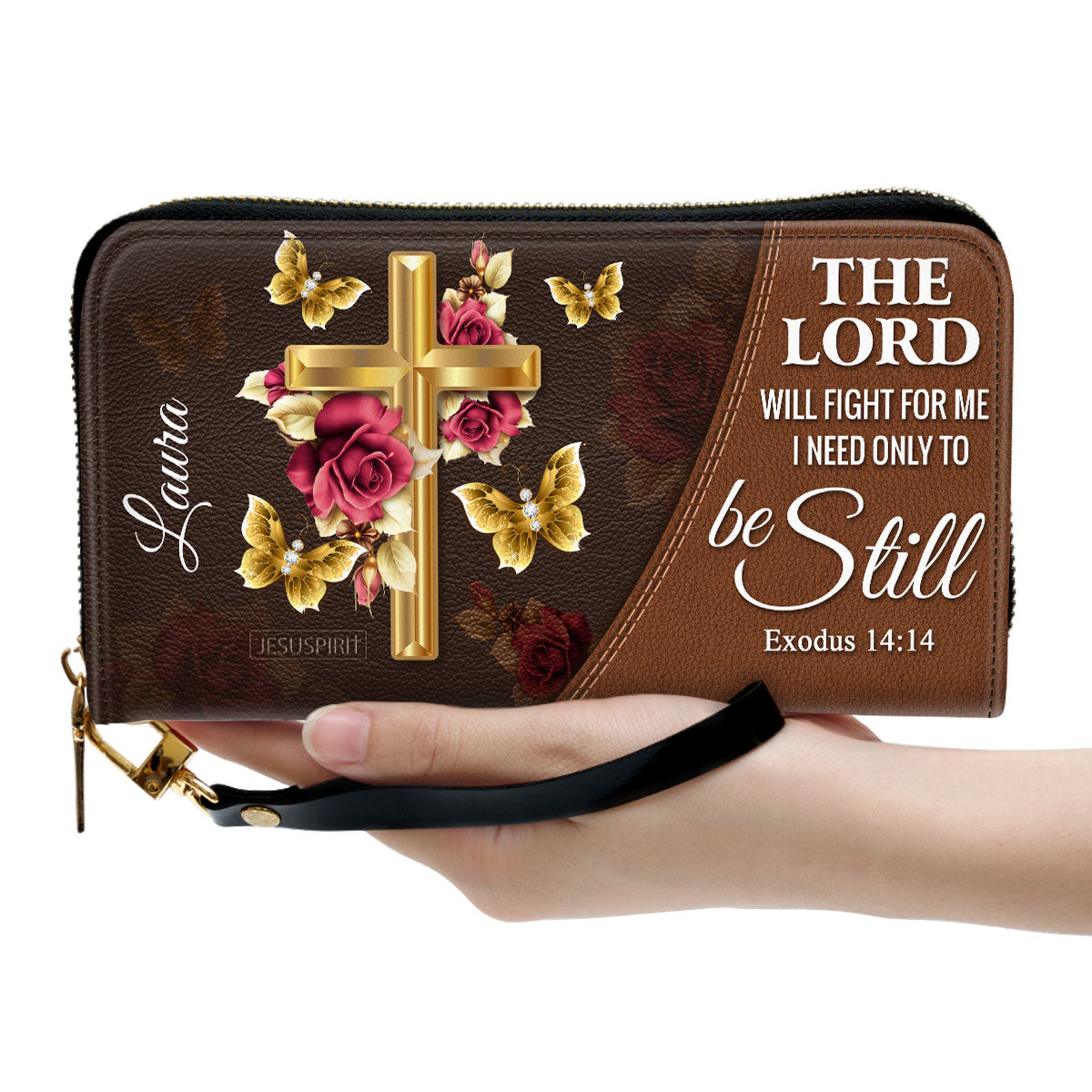 Gorgeous Personalized Rose And Cross Clutch Purse - I need only to be still NUH298