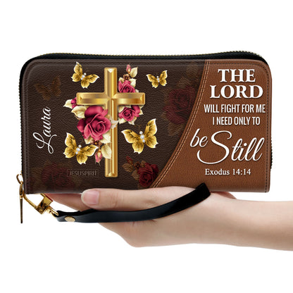 Gorgeous Personalized Rose And Cross Clutch Purse - I need only to be still NUH298