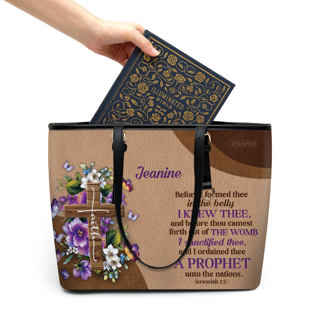 Special Personalized Large Leather Tote Bag - I Ordained Thee A Prophet Unto The Nations NUH487