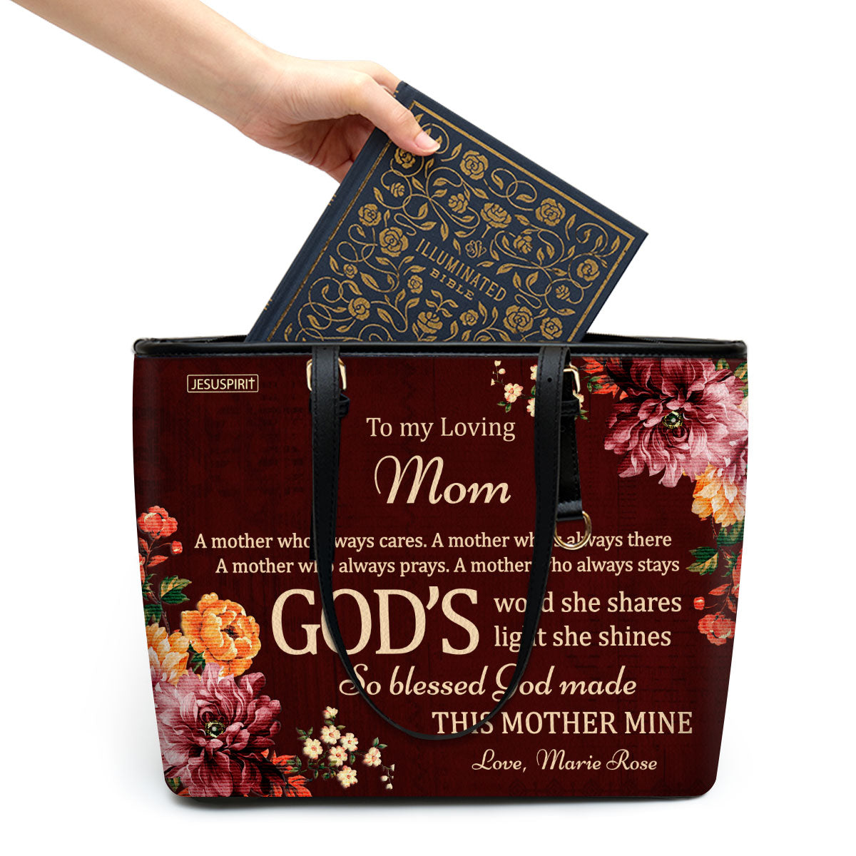 Beautiful Personalized Large Leather Tote Bag - To My Loving Mom NUHN372