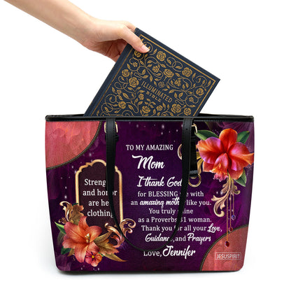 Personalized Large Leather Tote Bag - Thank You For All Your Love, Guidance, And Prayers NUM384