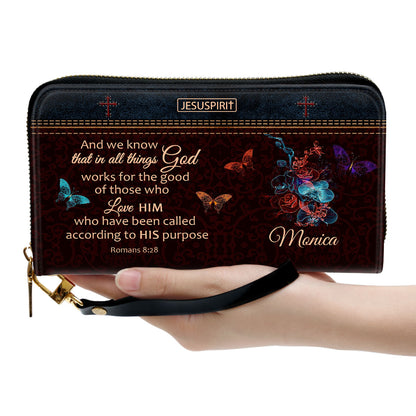 We Know That In All Things God Works - Unique Personalized Clutch Purse NUM431