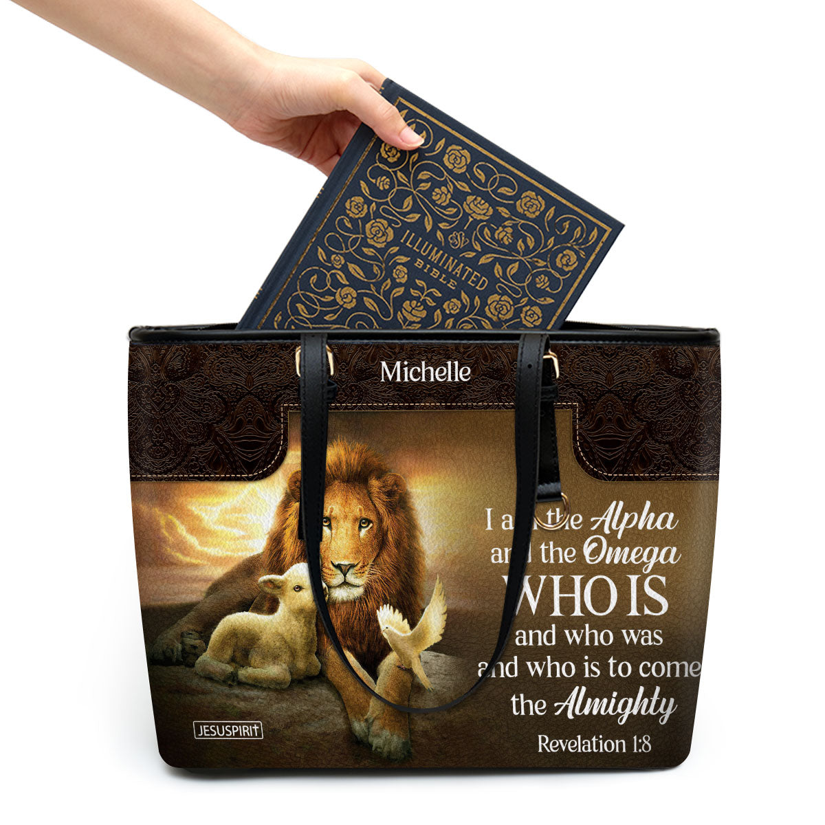 I Am The Alpha And The Omega - Beautiful Personalized Large Leather Tote Bag NUM457