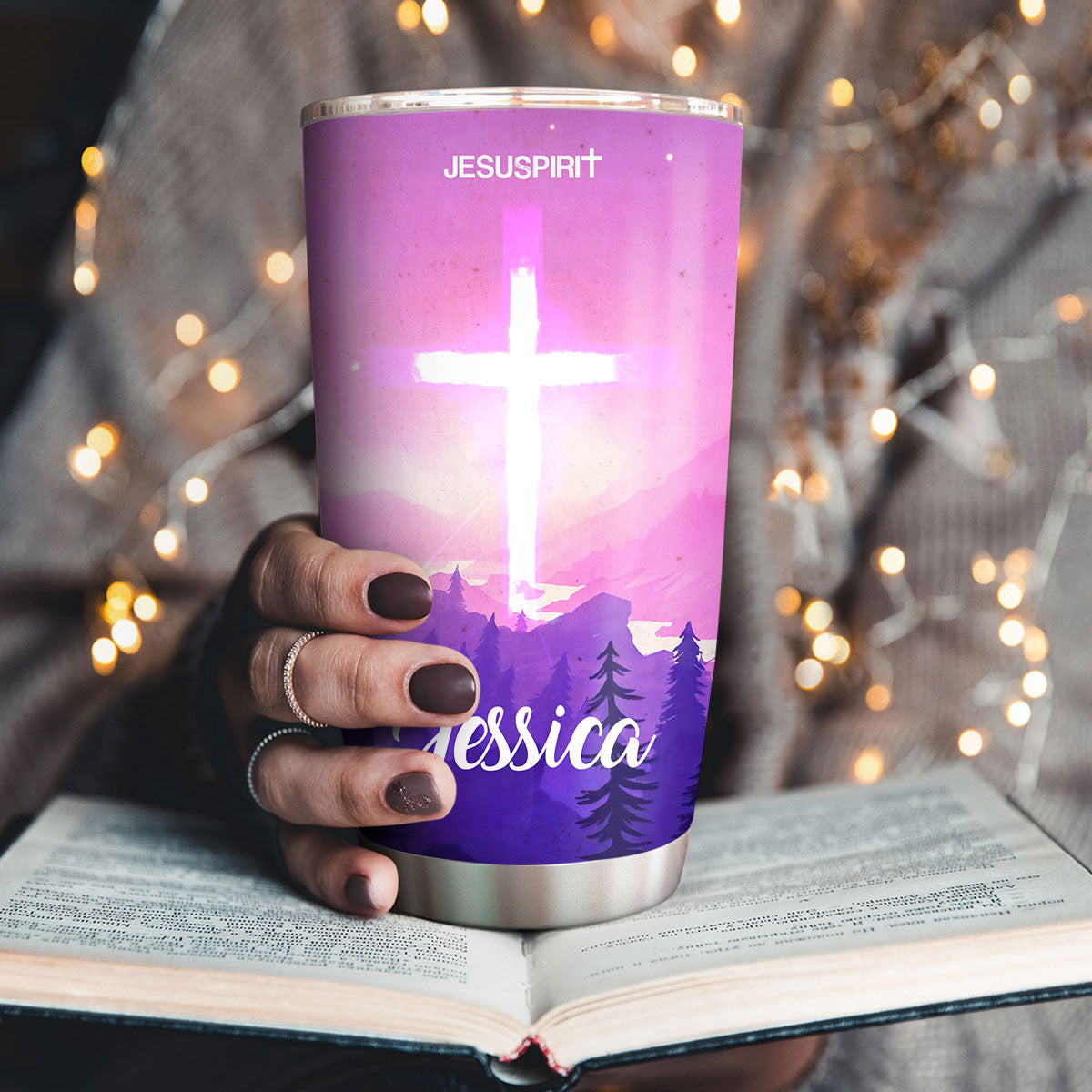 Jesuspirit | Personalized Cross Stainless Steel Tumbler 20oz | Everyday God Thinks Of You | Ideal Gift For Christians SSTHN604