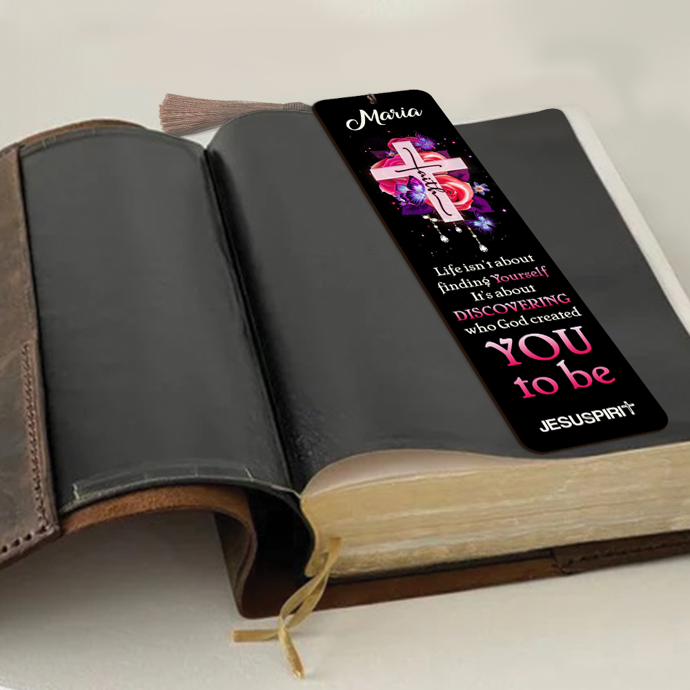 Jesuspirit | Personalized Black Wooden Bookmark | Faith Cross And Roses HN125