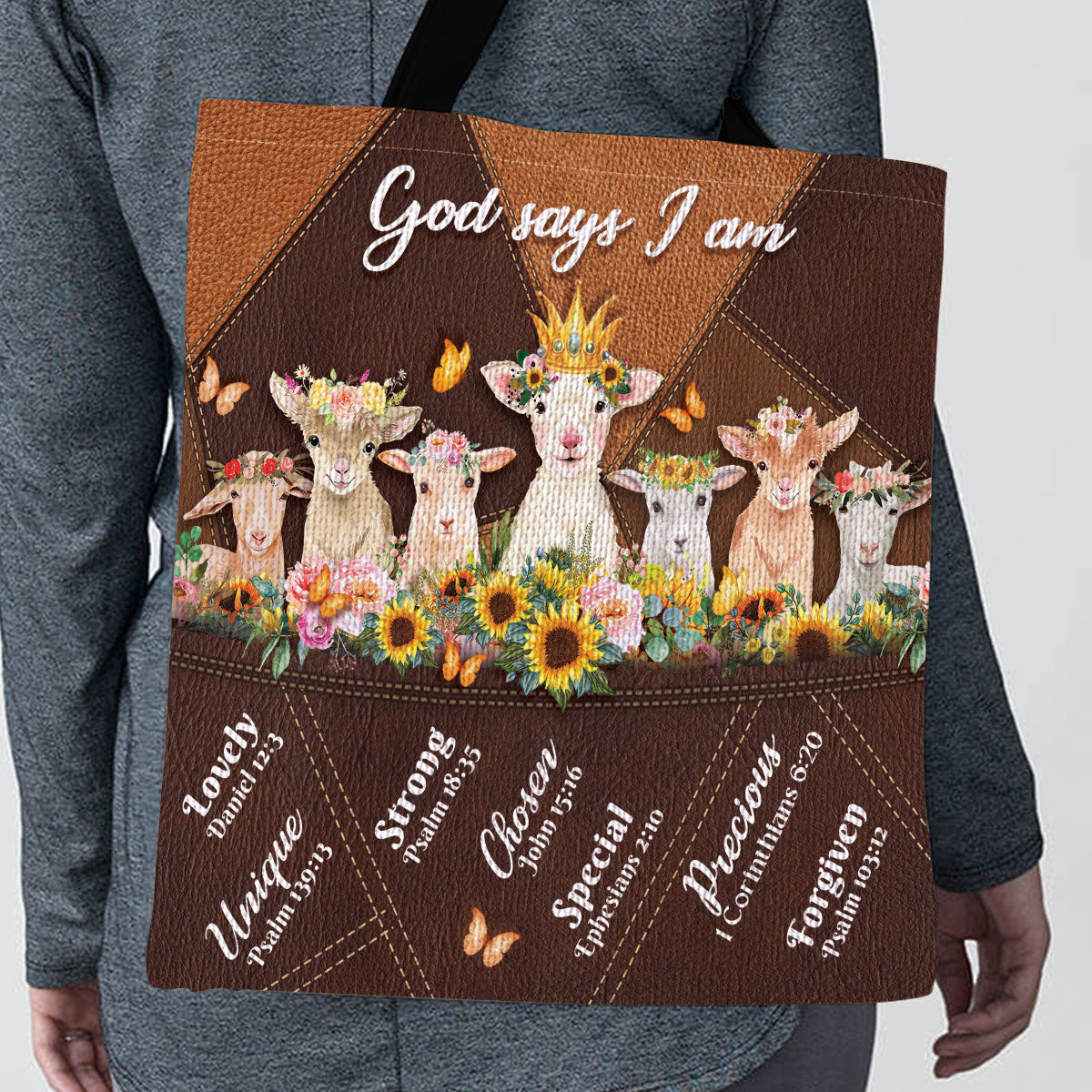Cute Lamb And Sunflower Tote Bag - God Says You Are Chosen NM144