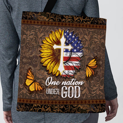 Unique Sunflower And American Flag Tote Bag - One Nation Under God NM145