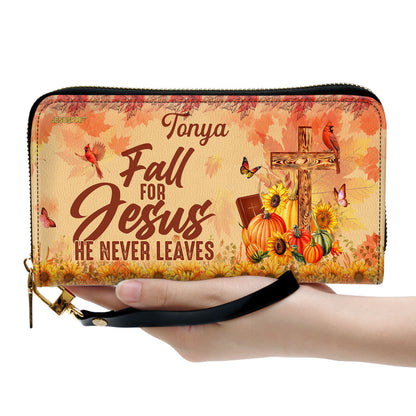 Jesuspirit | Personalized Leather Clutch Purse | Fall For Jesus He Never Leaves | Butterfly & Sunflower DM29