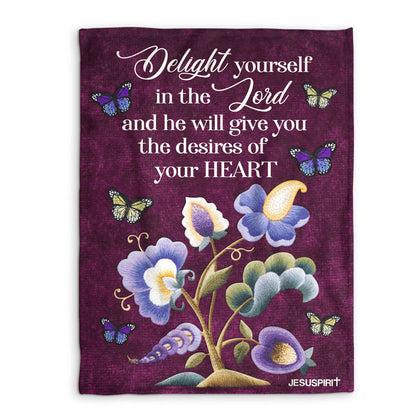 Jesuspirit Fleece Blanket | Delight Yourself In The Lord | Psalm 37:4 | Flower And Butterfly FBHN618