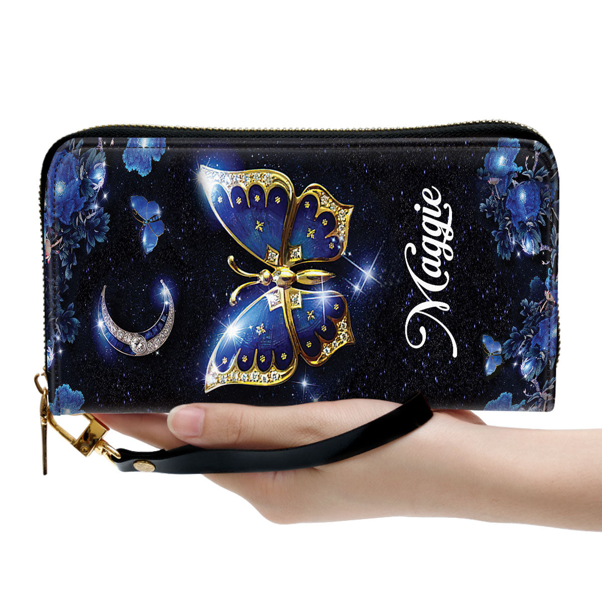 Jesuspirit | Personalized Butterfly Zippered Leather Clutch Purse | Philippians 4:13 | I Can Do All Things Through Christ | Scripture Gifts For Religious Women NM143M