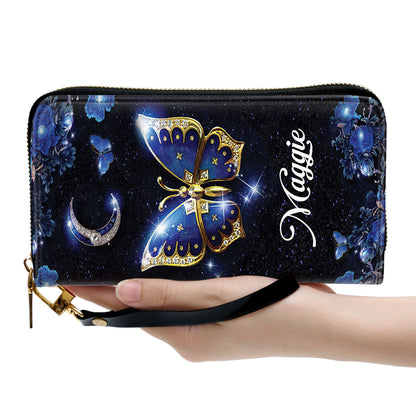 Jesuspirit | Personalized Butterfly Zippered Leather Clutch Purse | Philippians 4:13 | I Can Do All Things Through Christ | Scripture Gifts For Religious Women NM143M