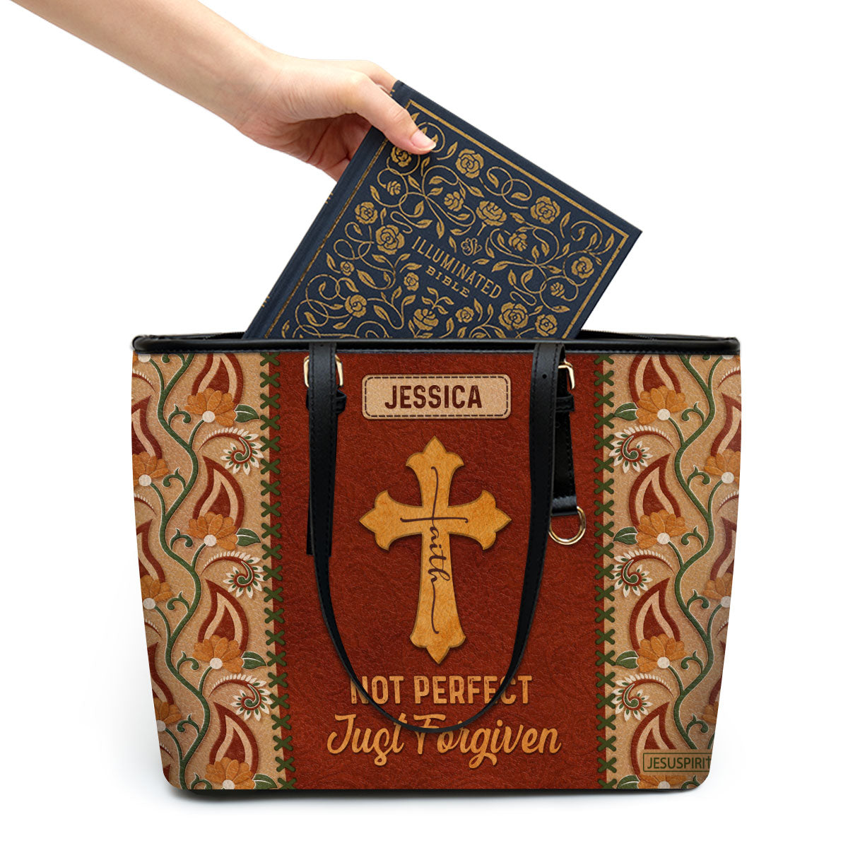 Not Perfect Just Forgiven - Awesome Personalized Lion Large Leather Tote Bag NUHN367