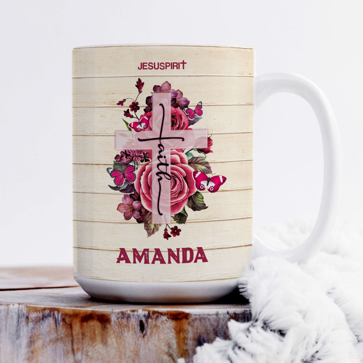 Jesuspirit | Whatever You Do Work At It With All Your Heart | Faith Cross & Rose | Personalized White Ceramic Mug HN135