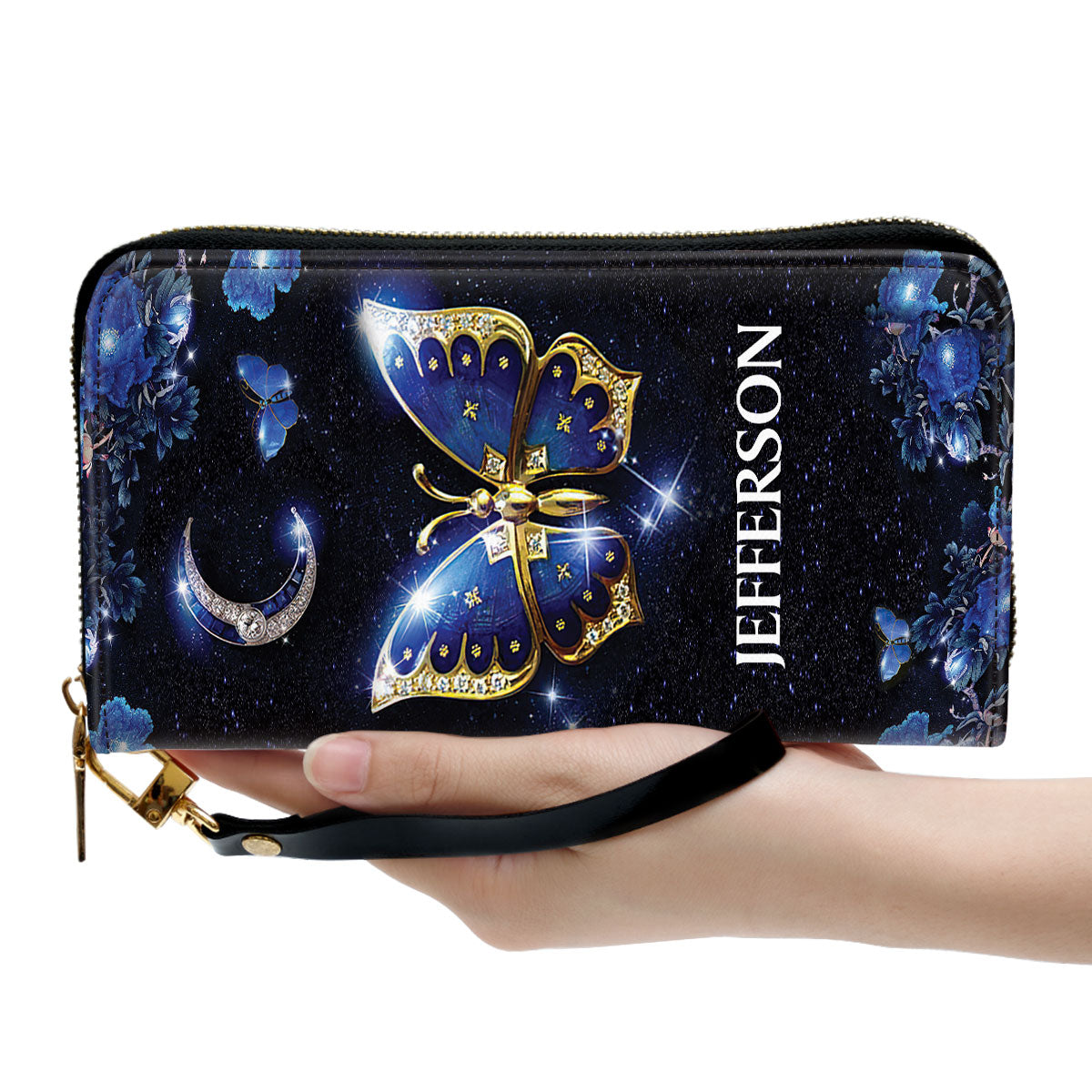 Jesuspirit | Joshua 1:9 | Religious Gift With Bible Scripture For Christian Women | Personalized Butterfly Zippered Leather Clutch Purse NM143N