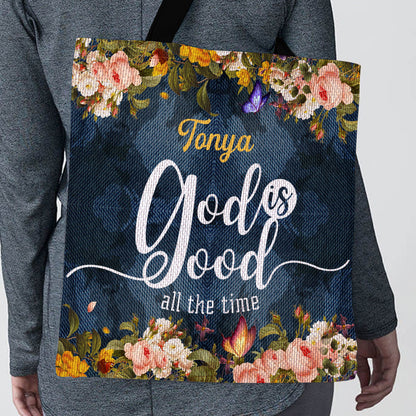 Jesuspirit | God Is Good All The Time | Flower And Butterfly | Personalized Tote Bag M14