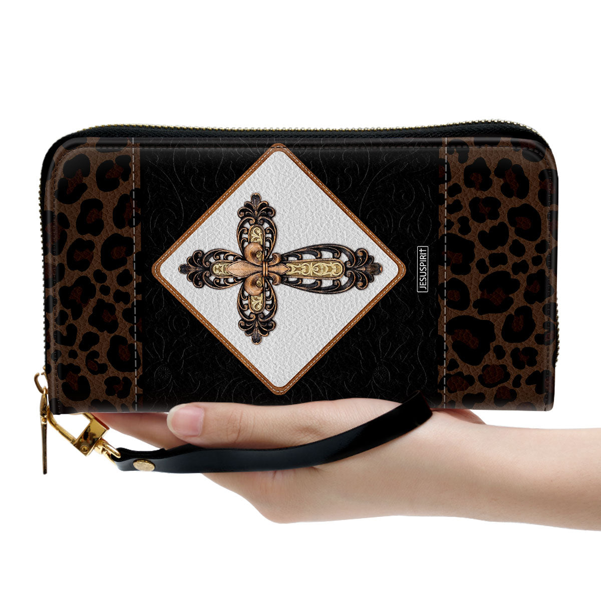 Jesuspirit | Christian Spiritual Gifts For Religious Women | God, Grant Me The Serenity To Accept The Things I Cannot Change | Personalized Cross Zippered Leather Clutch Purse NUH424H
