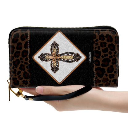Jesuspirit | Christian Spiritual Gifts For Religious Women | God, Grant Me The Serenity To Accept The Things I Cannot Change | Personalized Cross Zippered Leather Clutch Purse NUH424H